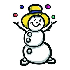  Snowman clown juggles colorful balls