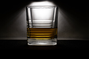 glass of whiskey on black