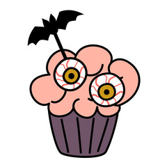 cute brain cupcake funny halloween vector illustration isolated on white background