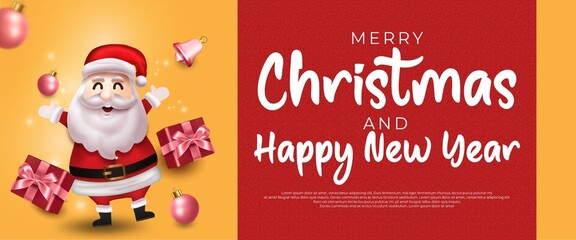 Merry christmas and happy new year banner with santa claus