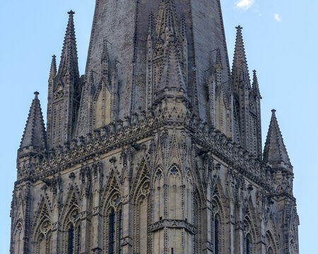 Part of Salisbury Cathedral Tower, detail of spire, autumn season 2021