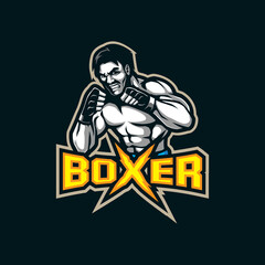 Boxer mascot logo design vector with modern illustration concept style for badge, emblem and t shirt printing. Angry boxer illustration.