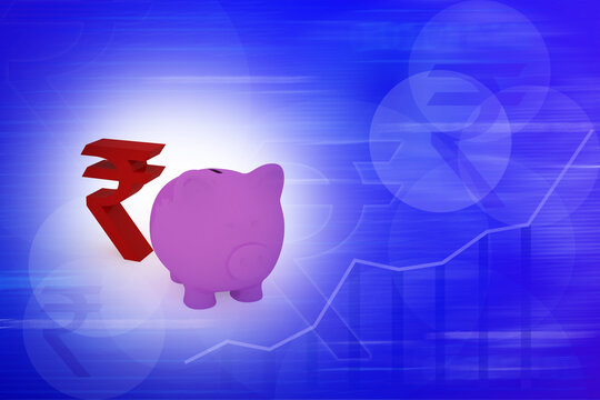 3d Illustration Rupee Rupees Rupay With Piggy
