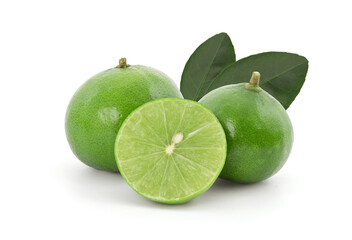 lime or Citrus fruits isolated on white background with clipping path.