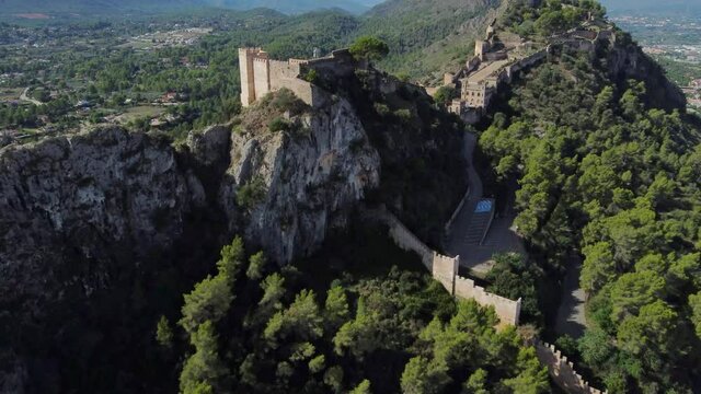 aerial view of the medieval castle of Jativa in Valencia Spain
