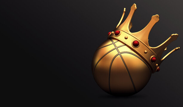 banner sports king crown ball football soccer basketball gold  3d render 3d rendering illustration 