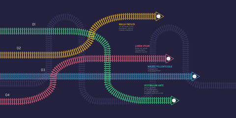  Vector flat style ciry railway scheme. Subway stations map top view