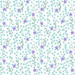Fototapeta na wymiar Seamless birthday pattern with stars and confetti on white background