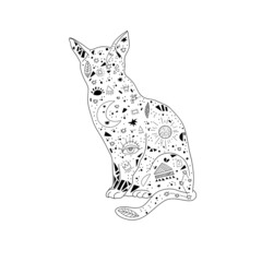 Cat. Mystical print. Starry sky. Horoscope.