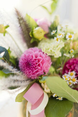 Bright fall autumn bouquet in pumpkin