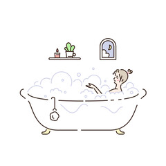 お風呂に入浴している女性のイラスト