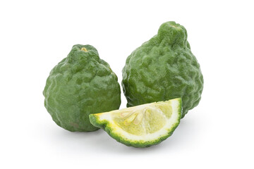 Kaffir lime or leech lime fruits isolated on white background with clipping path.