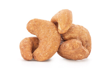 Salted cashews isolated on white background with clipping path.