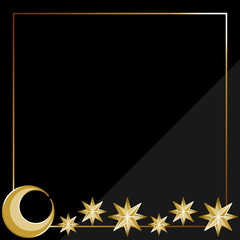 高級感のある月と星の背景　正方形　ブラック＆ゴールド