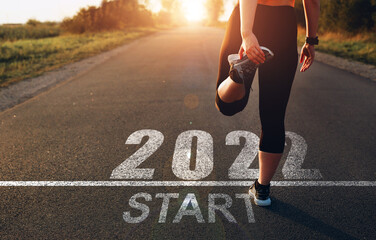 Sports girl who wants to start the new year 2022. Concept of new professional achievements in the...