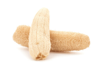 Dried loofah isolated on white background.