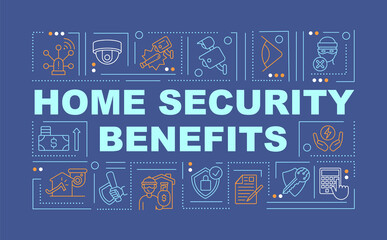 Property security benefits word concepts banner. Protect home and family. Infographics with linear icons on blue background. Isolated creative typography. Vector outline color illustration with text