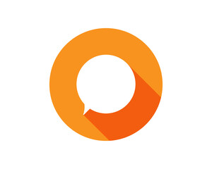 Bubble Chat Icon Inside Orange Circle With Long Shadow Using For Presentation, Website And Application
