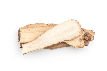 Dried milkvetch root or astragalus membranaceus isolated on white background with clipping path.