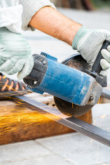 working with a circular saw cutting metal