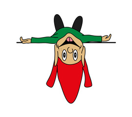 Cute happy funny elf character smiling with his head down. Cartoon style vector illustration isolated on white background. © Danalva