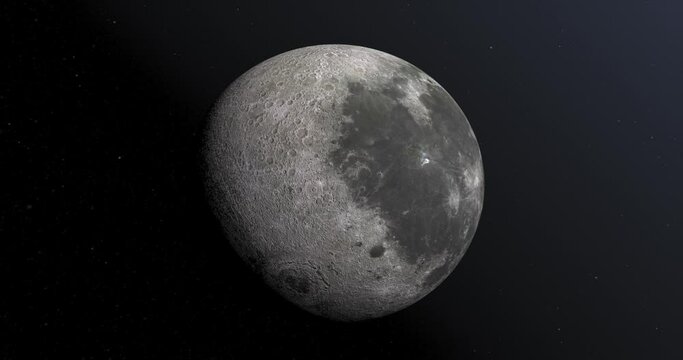 Moon 3d Footage On Space Background. Moon Spinning
