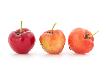 Acerola Cherry fruits isolated on white background.