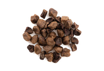 Siam cardamom or amomum verum dried seeds isolated on white background.top view,flat lay.