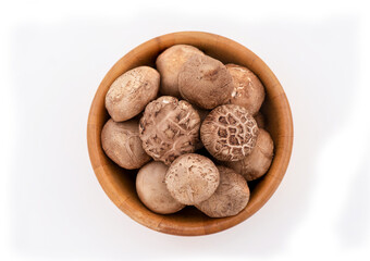 Fresh shiitake isolated on white background.top view,falt lay.