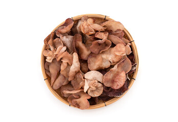 Jelly ear mushrooms isolated on white background.top view,flat lay.