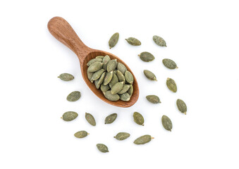 Pumpkin seeds isolated on white background.top view,flat lay.