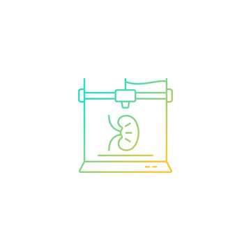 recommend clip art: 3d printed kidney gradient linear vector icon. Developing 3d structure. Biomedical engineering. Printed human organ. Thin line color symbol. Modern style pictogram. Vector isolated outline drawing