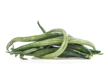 Snake gourd or Trichdsanthes cucumerina green fruits isolated on white background.