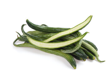 Snake gourd or Trichdsanthes cucumerina green fruits isolated on white background.