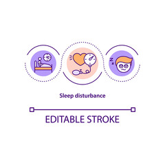 Sleep disturbance concept icon. Cardiovascular disease development abstract idea thin line illustration. Difficulty falling asleep. Vector isolated outline color drawing. Editable stroke