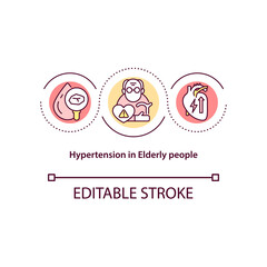 Hypertension in elderly people concept icon. High blood pressure in older adults abstract idea thin line illustration. Vessels losing elasticity. Vector isolated outline color drawing. Editable stroke