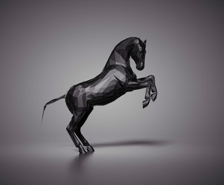 Low poly black horse