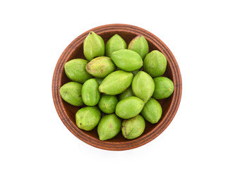 Terminalia chebula or chebulic myrobalans, fruits isolated on white background. top view,flat lay.