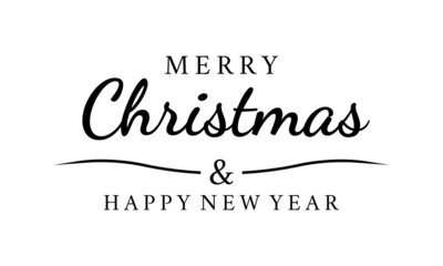 Merry Christmas and Happy New Year typography text. Xmas font for greeting card or holiday banner. Vector illustration.