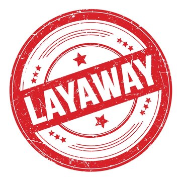 LAYAWAY text on red round grungy stamp.