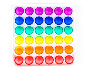 Sensory anti stress toy Pop it Fidget Toy Colorful, on white background. Copy space
