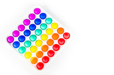 Sensory anti stress toy Pop it Fidget Toy Colorful, on white background. Copy space