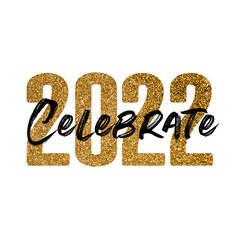 Happy new year 2022 gold glitter celebration text background
