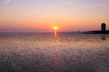 Low tide during the sunset in Buesum, North sea - Germany