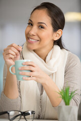gorgeous lady drinking coffee happy