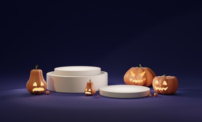 Happy Halloween 3D pedestal podium.Halloween Product display stage for presentation,Dark theme