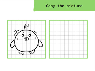 Cute chicken drawing. Copy the picture. Coloring book. Educational game for children. Cartoon vector illustration