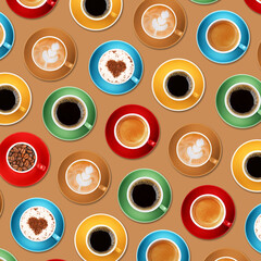 Pattern of different coffee cups over beige