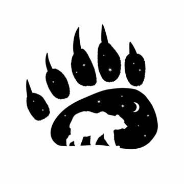 Papa bear text collection. Black bear silhouette paw symbol