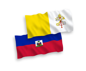 Flags of Republic of Haiti and Vatican on a white background